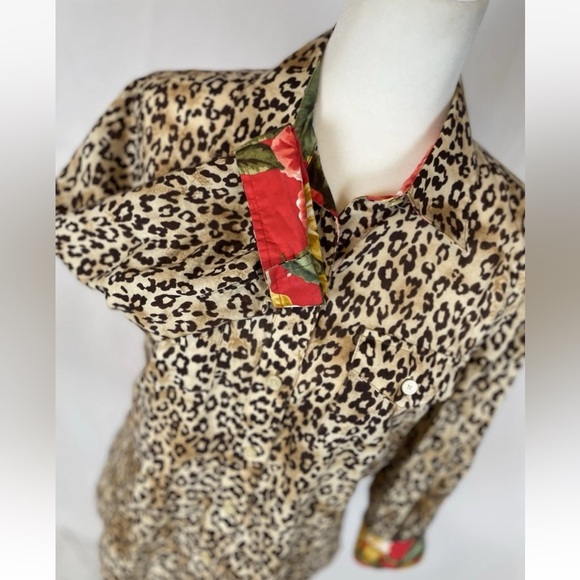 Jones New York Signature Leopard Floral Long Sleeve Button Down Shirt Cotton M - Picture 6 of 14